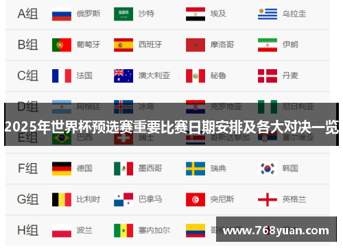 2025年世界杯预选赛重要比赛日期安排及各大对决一览